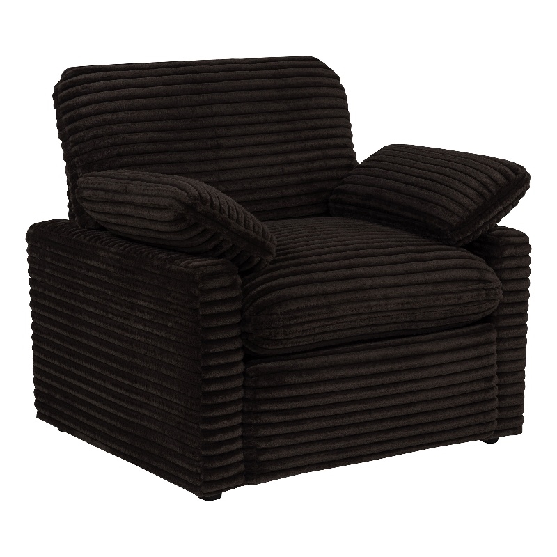 Pemberly Row Upholstery Fabric Corduroy Power Recliner Chair in Brown