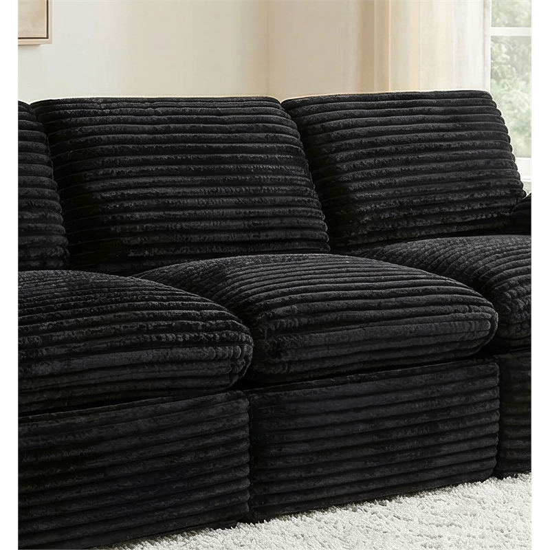 Pemberly Row Modular Upholstery Fabric Corduroy Armless Chair in Black