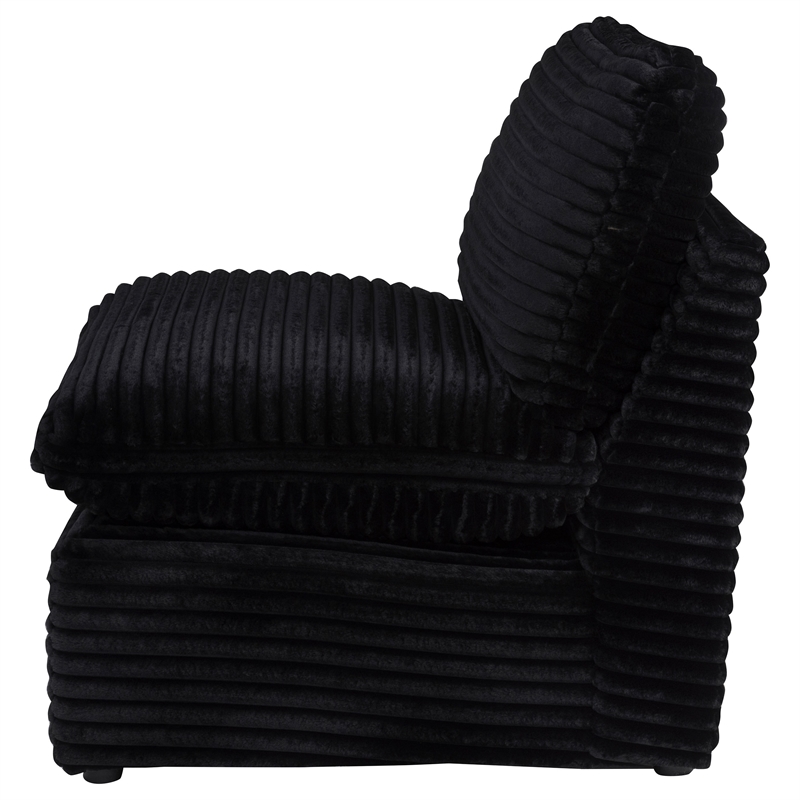 Pemberly Row Modular Upholstery Fabric Corduroy Armless Chair in Black