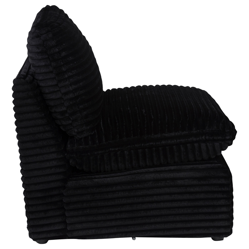 Pemberly Row Modular Upholstery Fabric Corduroy Armless Chair in Black