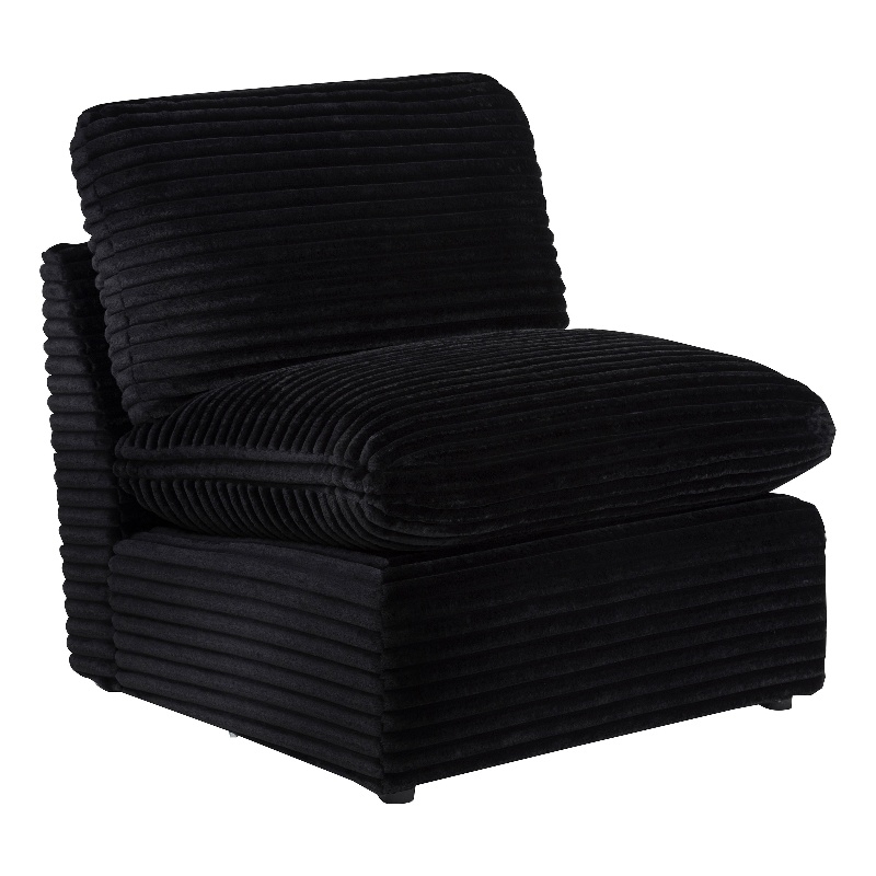 Pemberly Row Modular Upholstery Fabric Corduroy Armless Chair in Black