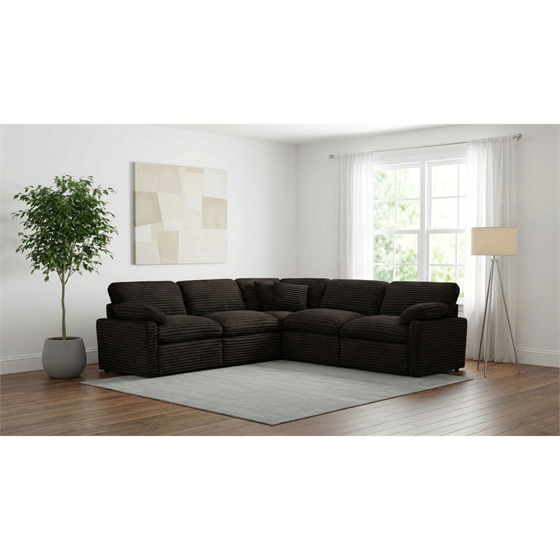 Pemberly Row 5-piece Fabric Modular Power Reclining Sectional in Chocolate