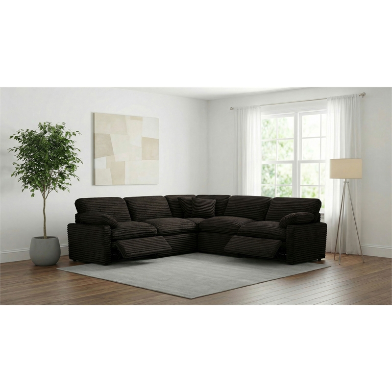 Pemberly Row 5-piece Fabric Modular Power Reclining Sectional in Chocolate