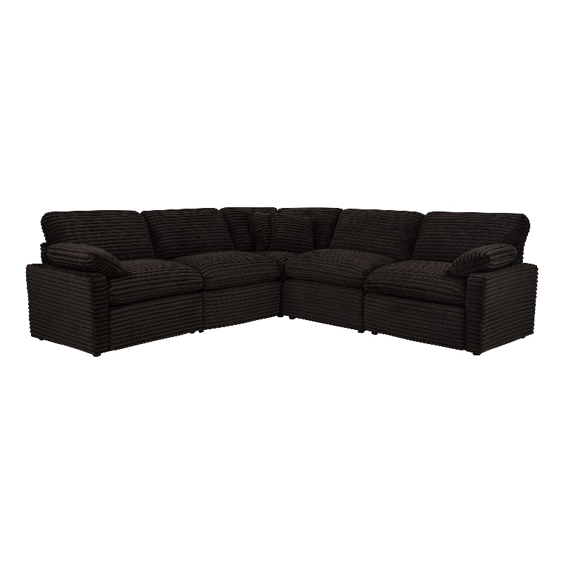 Pemberly Row 5-piece Fabric Modular Power Reclining Sectional in Chocolate