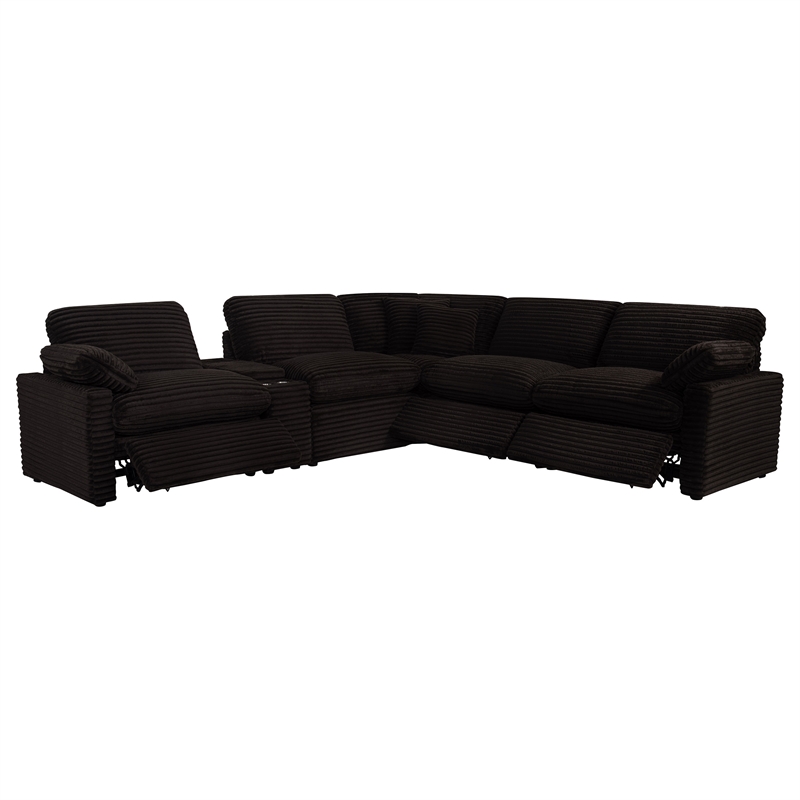 Pemberly Row 6-piece Fabric Modular Power Reclining Sectional in Chocolate