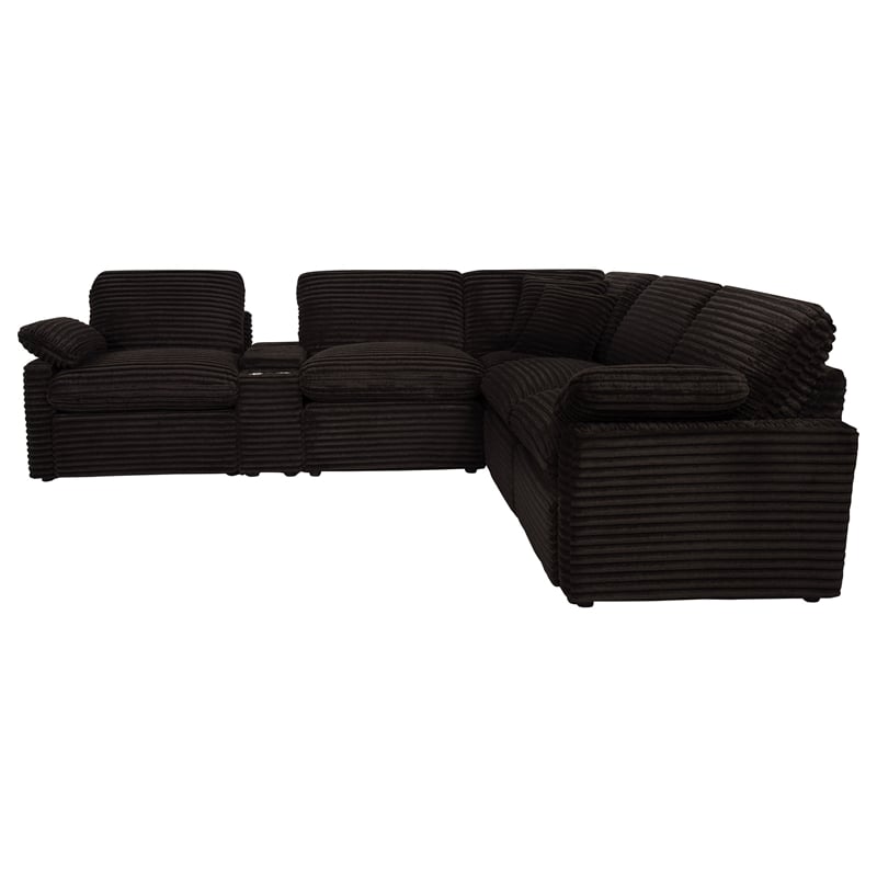Pemberly Row 6-piece Fabric Modular Power Reclining Sectional in Chocolate