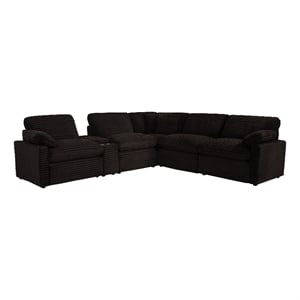 Pemberly Row 6-piece Fabric Modular Power Reclining Sectional in Chocolate
