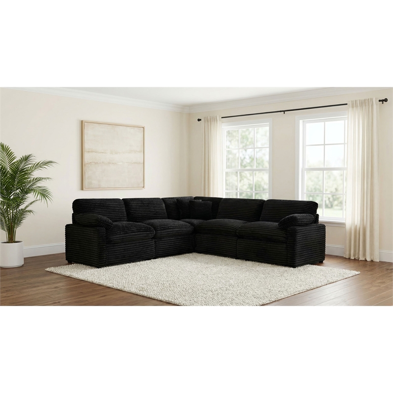 Pemberly Row 5-piece Fabric Modular Power Reclining Sectional in Black