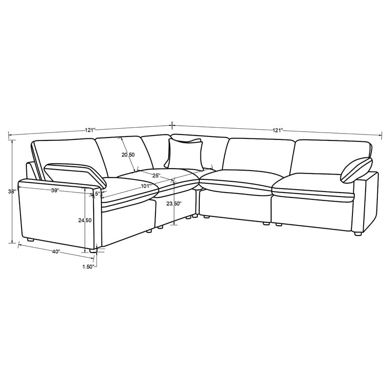 Pemberly Row 5-piece Fabric Modular Power Reclining Sectional in Black