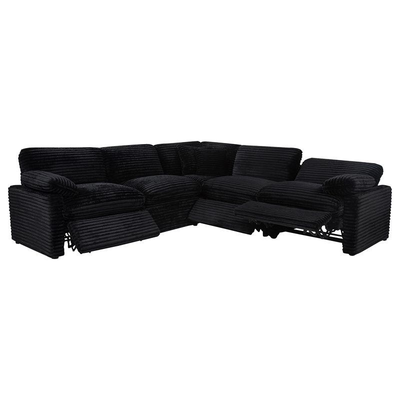 Pemberly Row 5-piece Fabric Modular Power Reclining Sectional in Black