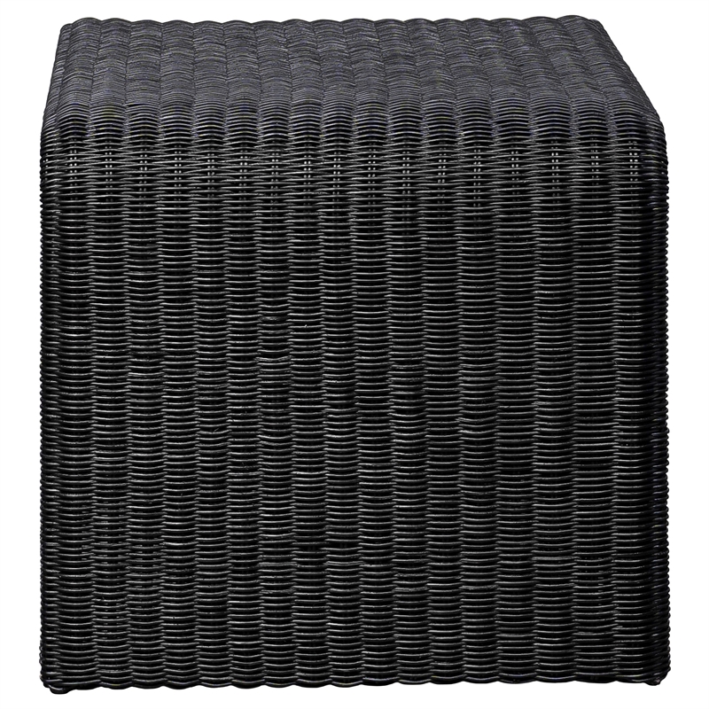 Pemberly Row 2-piece Woven Rattan Coffee and End Table Set in Black