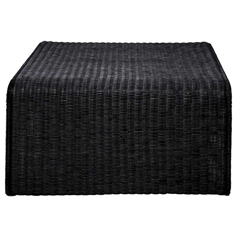Pemberly Row 2-piece Woven Rattan Coffee and End Table Set in Black