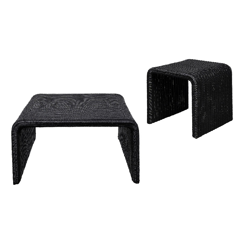 Pemberly Row 2-piece Woven Rattan Coffee and End Table Set in Black