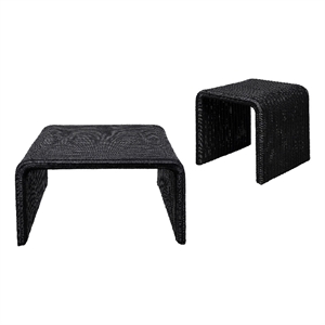 Pemberly Row 2-piece Woven Rattan Coffee and End Table Set in Black