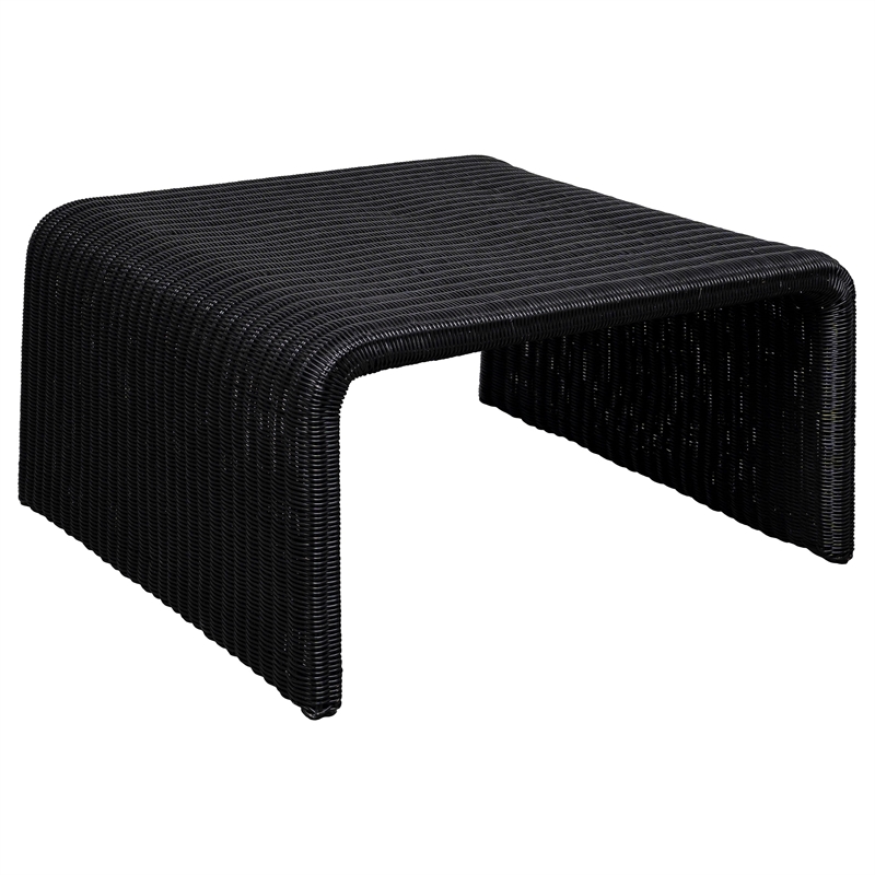 Pemberly Row 3-piece Woven Rattan Coffee and End Table Set in Black
