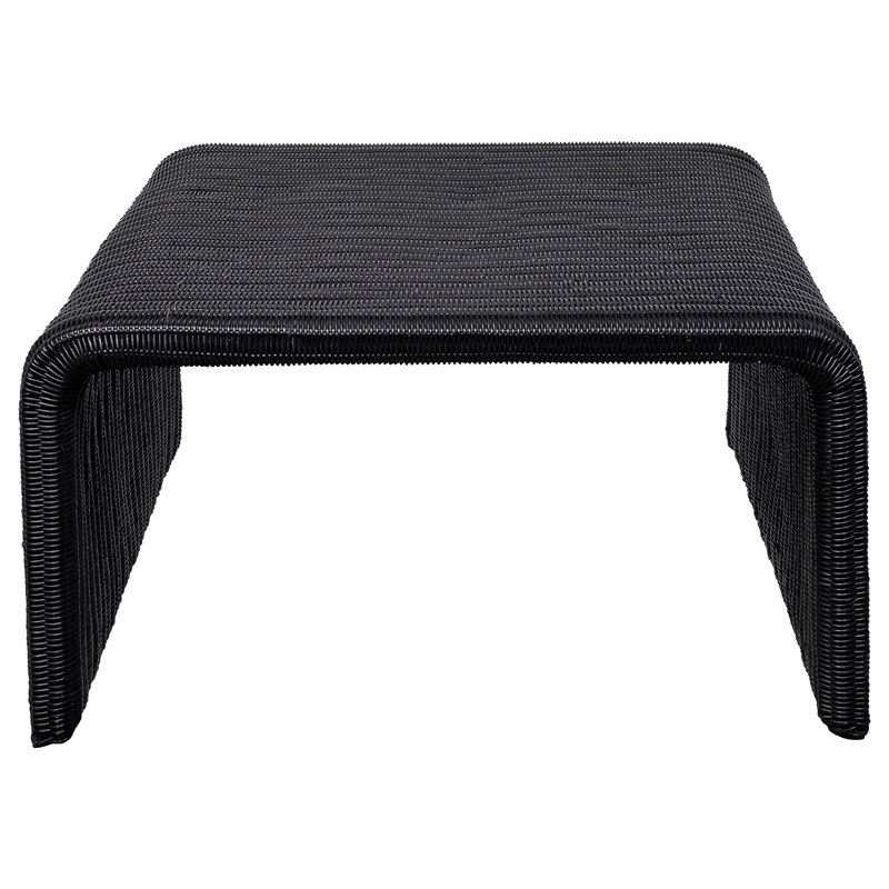 Pemberly Row 3-piece Woven Rattan Coffee and End Table Set in Black