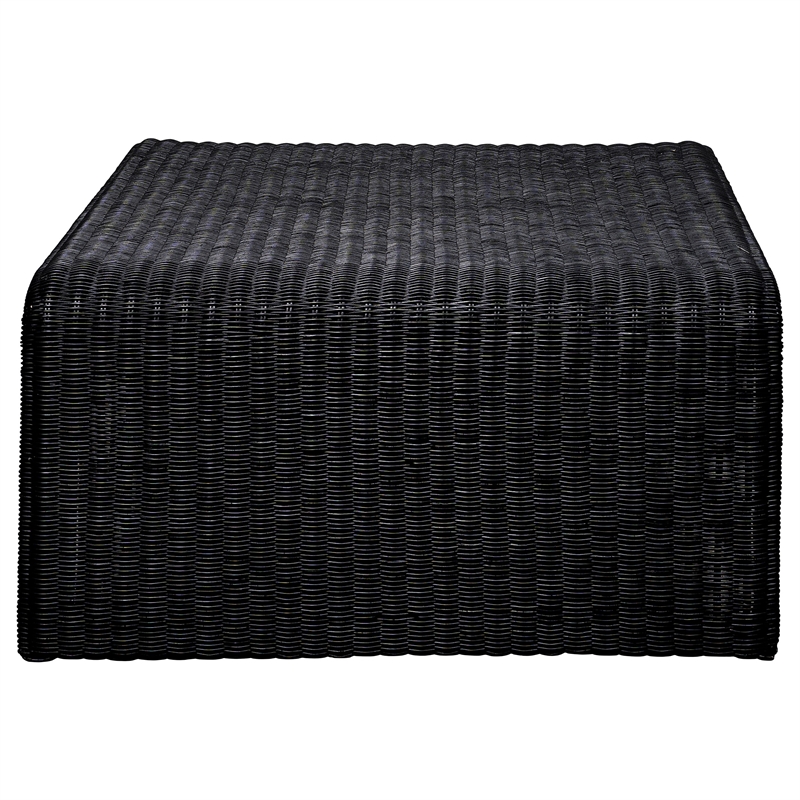 Pemberly Row 3-piece Woven Rattan Coffee and End Table Set in Black