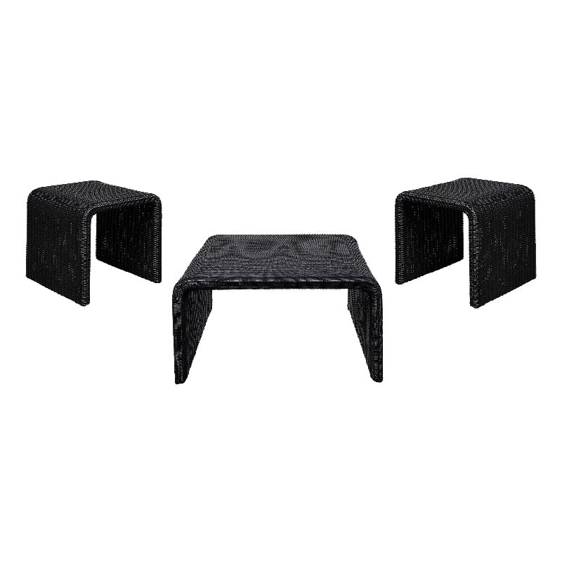 Pemberly Row 3-piece Woven Rattan Coffee and End Table Set in Black