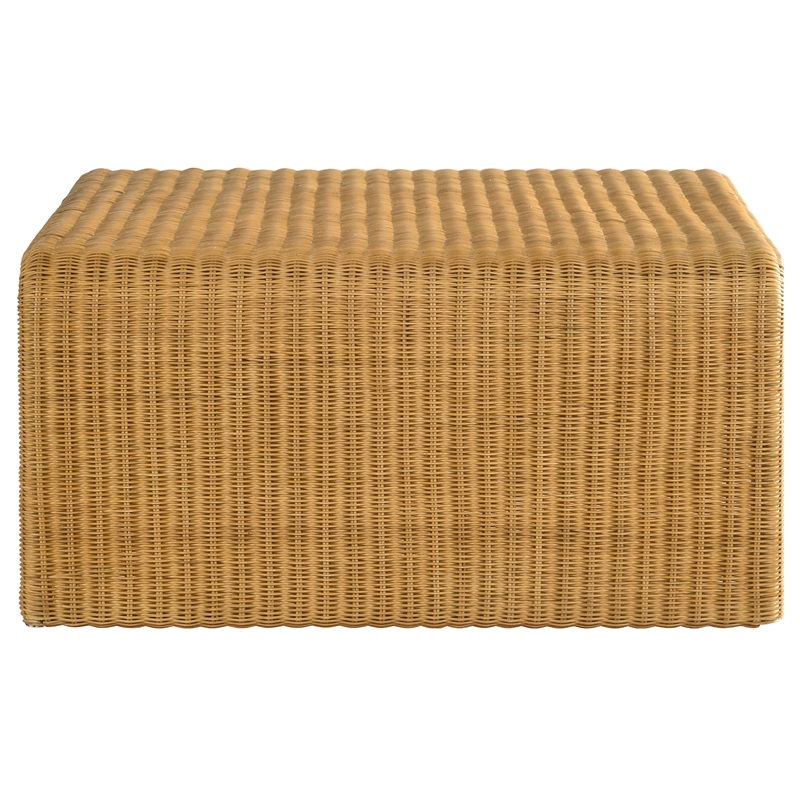 Pemberly Row 2-piece Woven Rattan Coffee and End Table Set in Natural