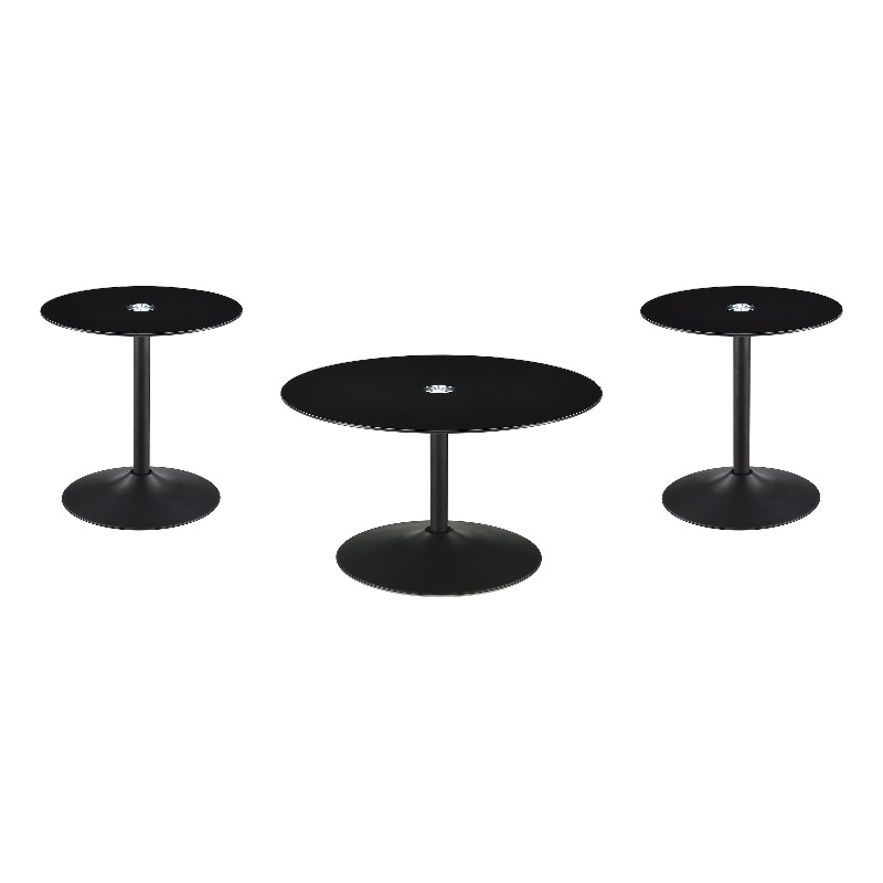 Pemberly Row 3-piece Round Glass Top Coffee and End Table Set in Black