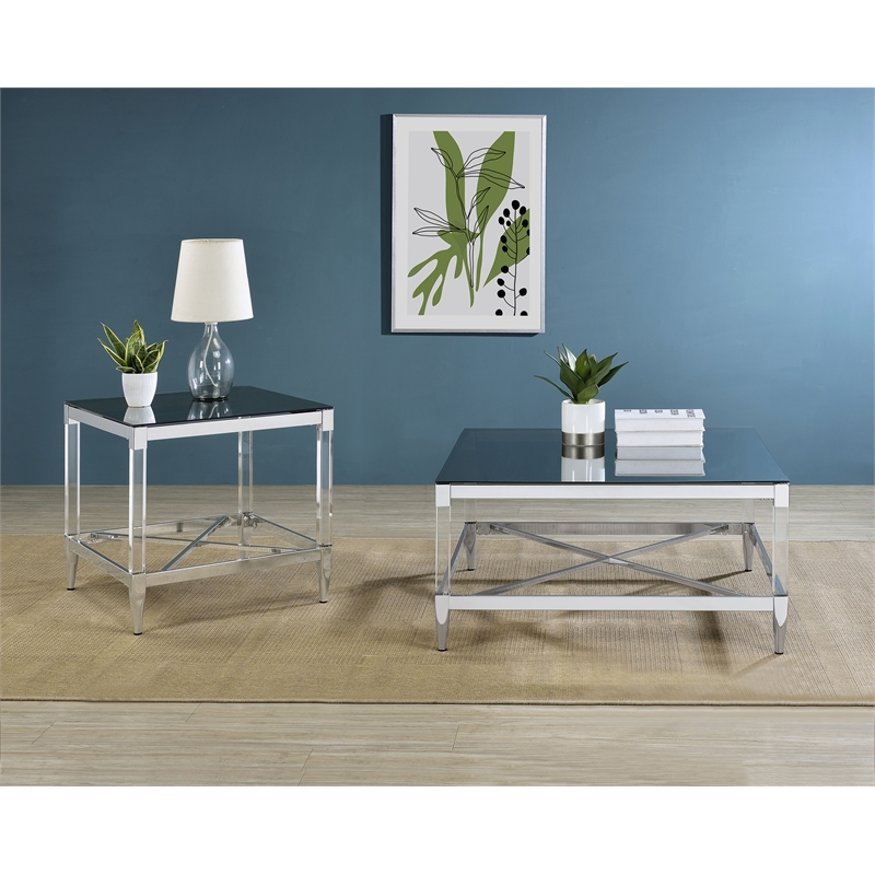 Pemberly Row 2-piece Square Coffee and End Table Set in Chrome