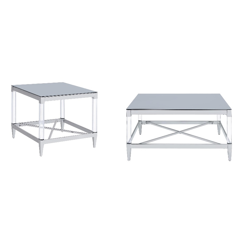Pemberly Row 2-piece Square Coffee and End Table Set in Chrome