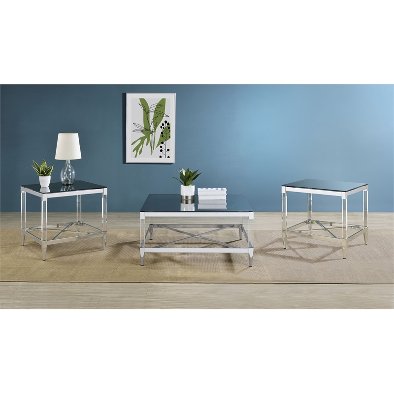 Pemberly Row 3-piece Square Coffee and End Table Set in Chrome