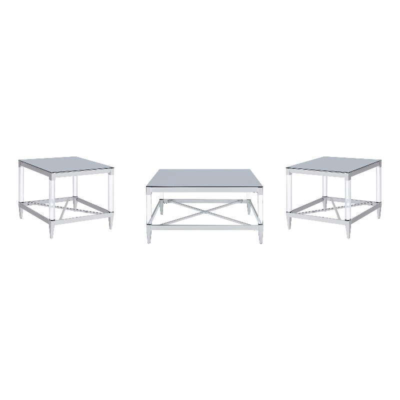 Pemberly Row 3-piece Square Coffee and End Table Set in Chrome