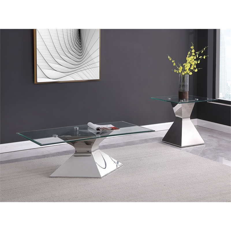 Pemberly Row 2-piece Rectangular Coffee and End Table Set in Chrome