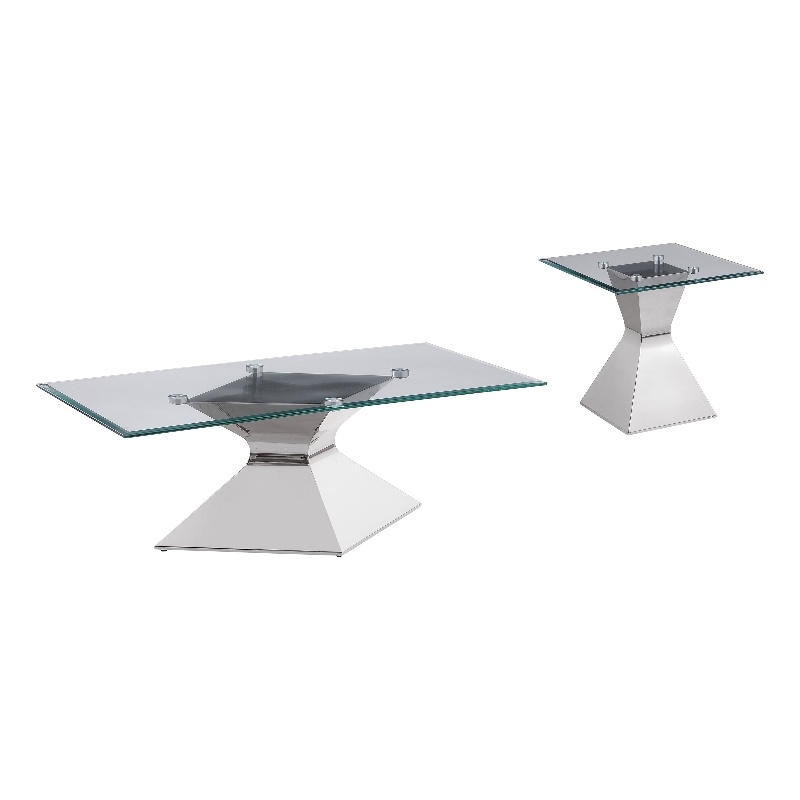 Pemberly Row 2-piece Rectangular Coffee and End Table Set in Chrome