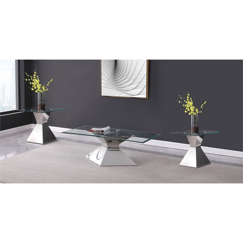 Pemberly Row 3-piece Rectangular Coffee and End Table Set in Chrome