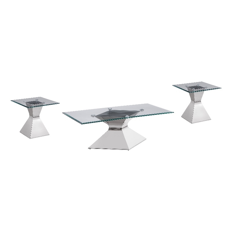 Pemberly Row 3-piece Rectangular Coffee and End Table Set in Chrome