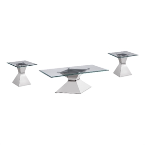 Pemberly Row 3-piece Rectangular Coffee and End Table Set in Chrome
