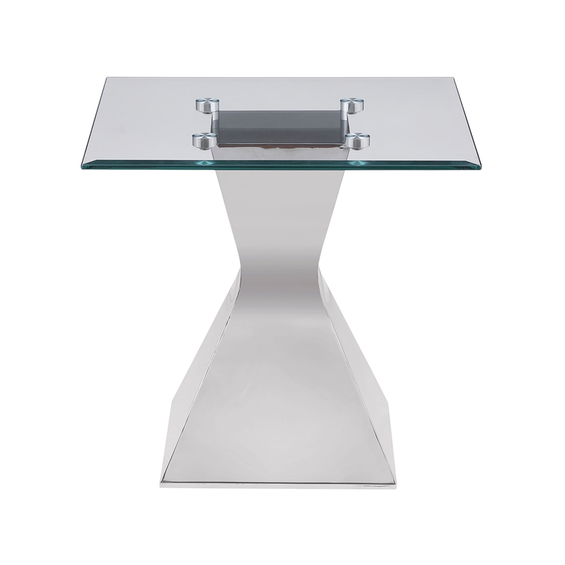 Pemberly Row Square Glass Top Stainless Steel Side End Table in Chrome
