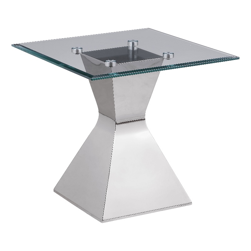 Pemberly Row Square Glass Top Stainless Steel Side End Table in Chrome