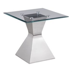 Pemberly Row Square Glass Top Stainless Steel Side End Table in Chrome