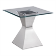 Pemberly Row Square Glass Top Stainless Steel Side End Table in Chrome