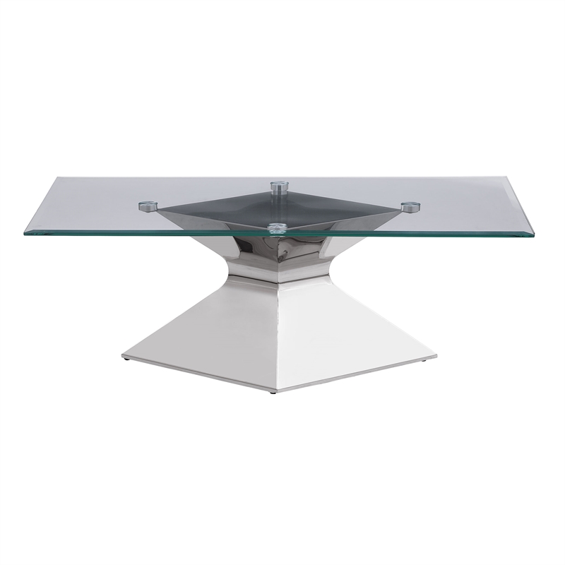 Pemberly Row Rectangular Glass Top Stainless Steel Coffee Table in Chrome