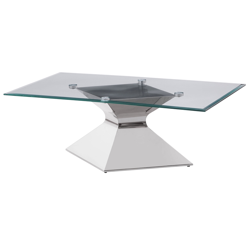 Pemberly Row Rectangular Glass Top Stainless Steel Coffee Table in Chrome