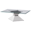 Pemberly Row Rectangular Glass Top Stainless Steel Coffee Table in Chrome