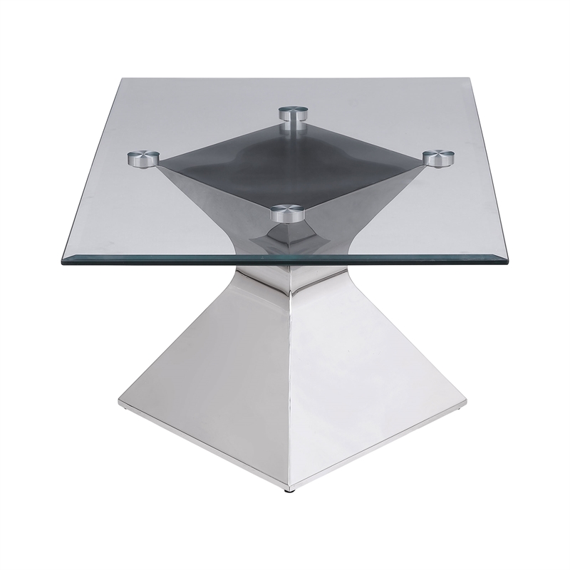 Pemberly Row Rectangular Glass Top Stainless Steel Coffee Table in Chrome
