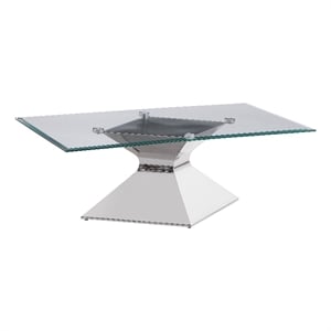 Pemberly Row Rectangular Glass Top Stainless Steel Coffee Table in Chrome