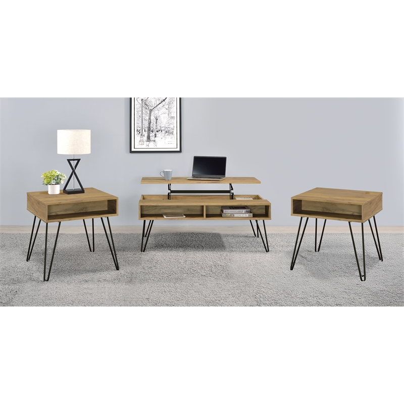 Pemberly Row 3-piece Lift Top Coffee and End Table Set in Golden Oak