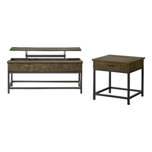 Pemberly Row 2-piece Lift Top Coffee and End Table Set in Brown Oak