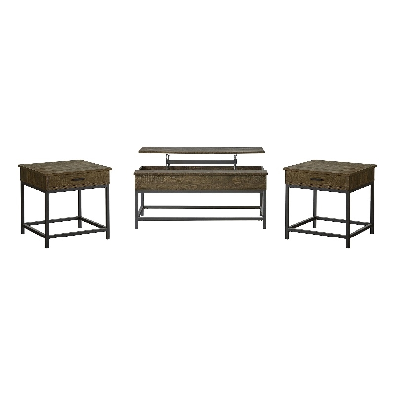 Pemberly Row 3-piece Lift Top Coffee and End Table Set in Brown Oak