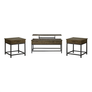 Pemberly Row 3-piece Lift Top Coffee and End Table Set in Brown Oak