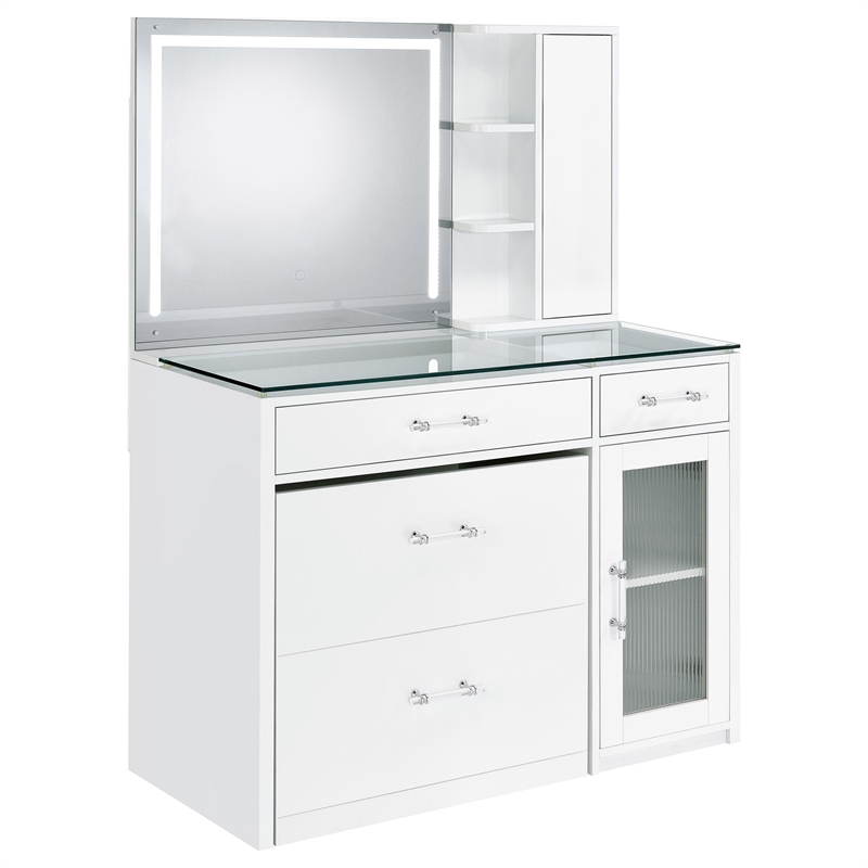 Pemberly Row 2-drawer Vanity Set with LED Mirror in White High Gloss
