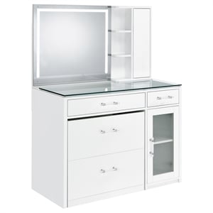 Pemberly Row 2-drawer Vanity Set with LED Mirror in White High Gloss