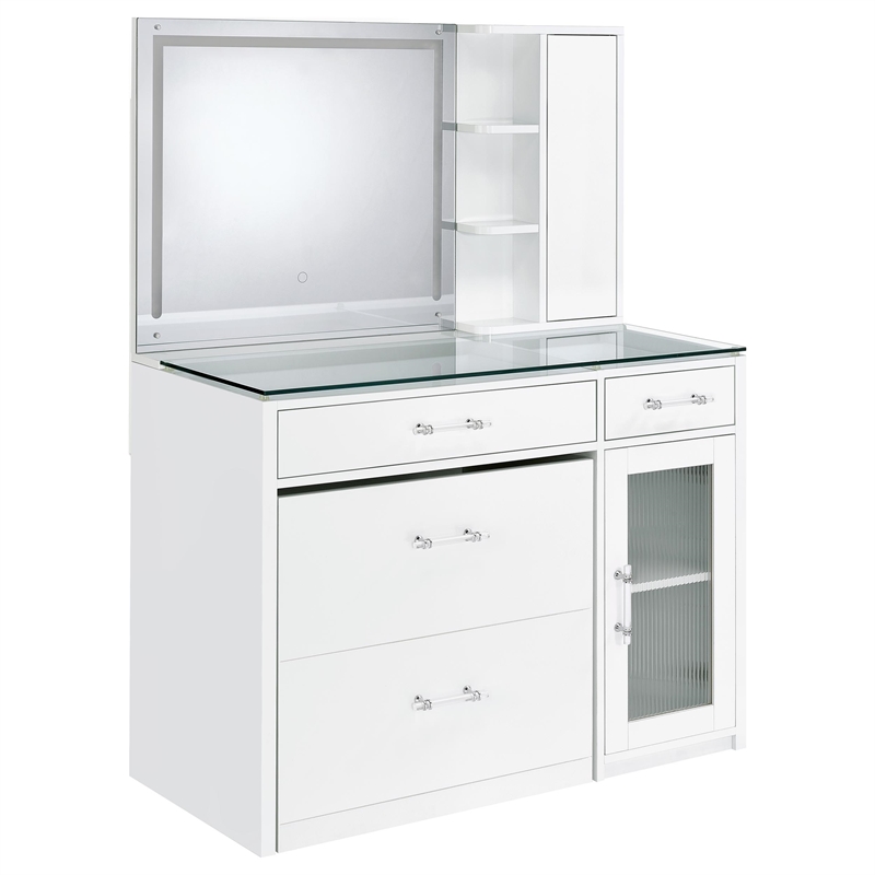 Pemberly Row 2-drawer Vanity Set with LED Mirror in White High Gloss