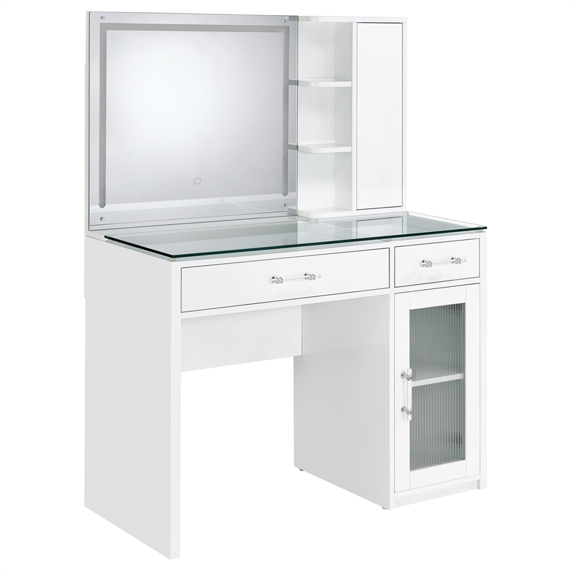 Pemberly Row 2-drawer Vanity Set with LED Mirror in White High Gloss